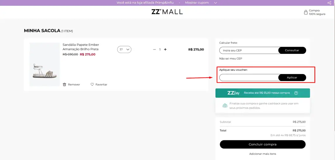 Onde inserir cupom de desconto ZZ Mall