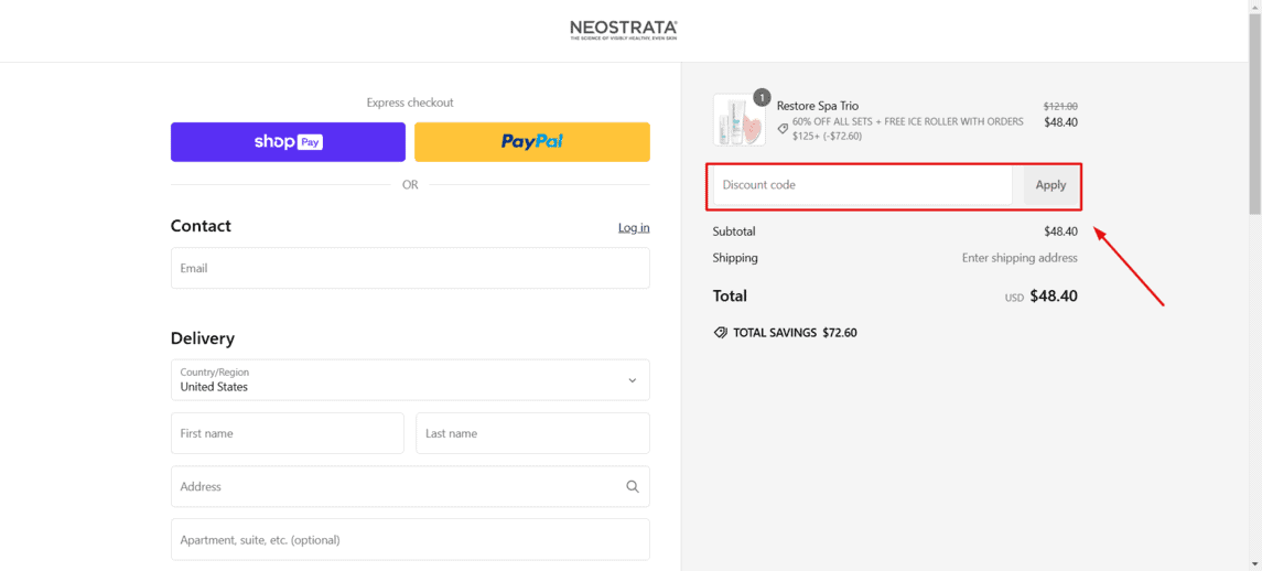 Onde inserir cupom de desconto Neostrata