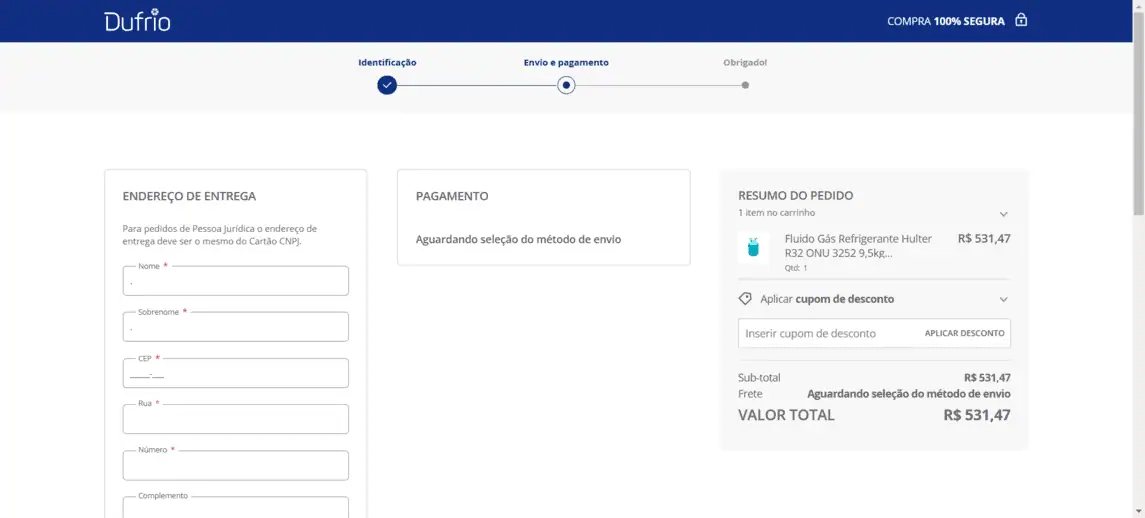 Onde inserir cupom de desconto Dufrio