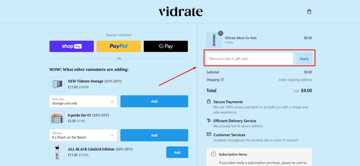 Onde inserir cupom de desconto ViDrate