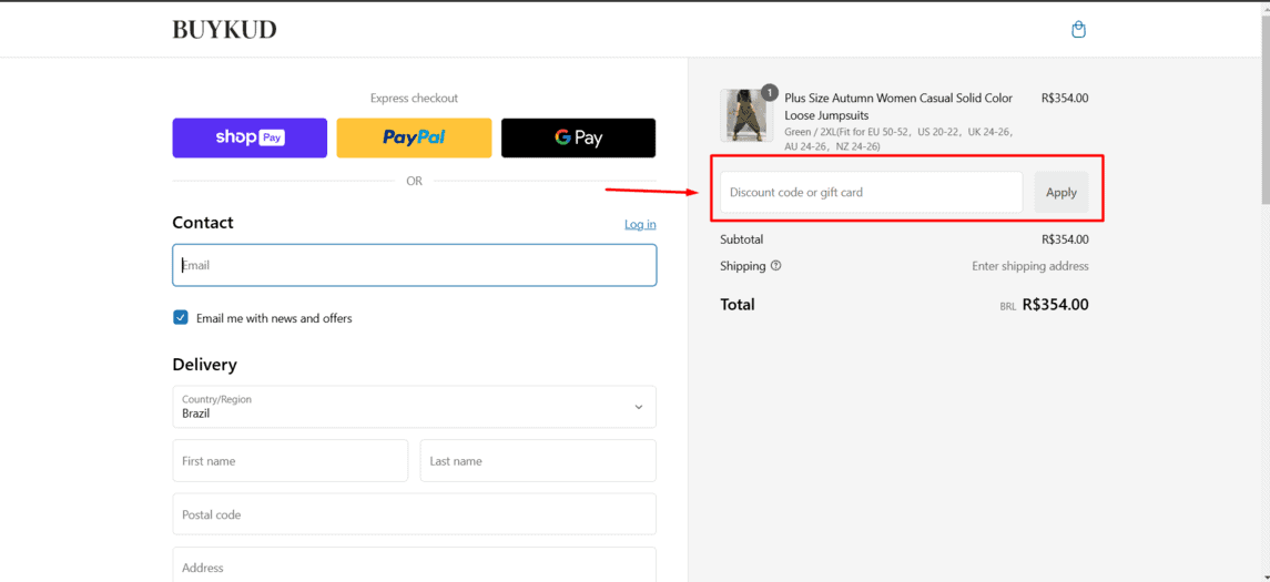 Onde inserir cupom de desconto BUYKUD