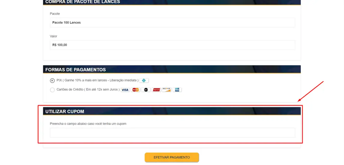 Onde inserir cupom de desconto Lance 24h