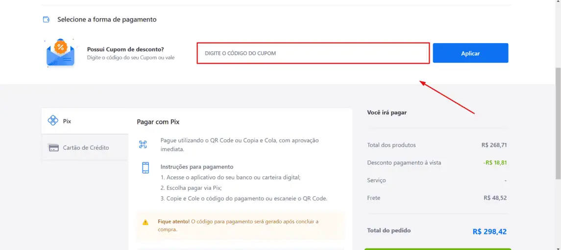 Onde inserir cupom de desconto Gazin