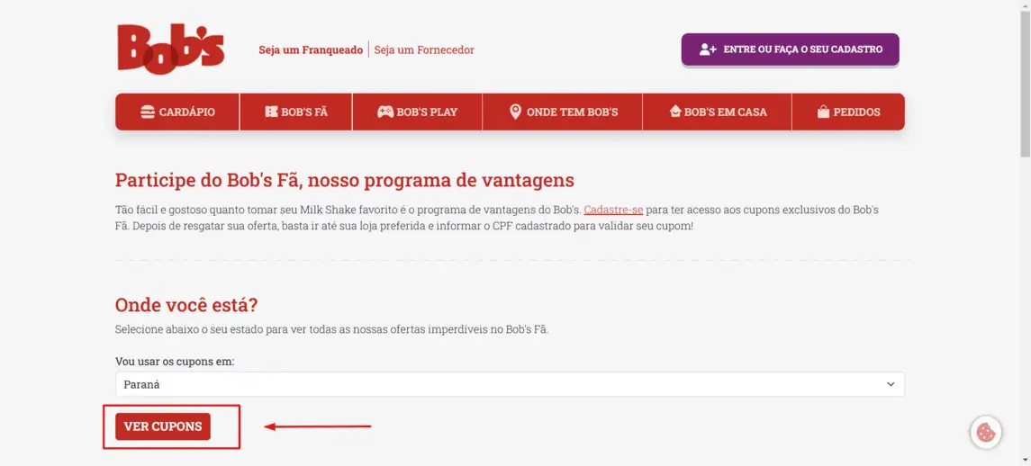 Onde inserir cupom de desconto Bob
