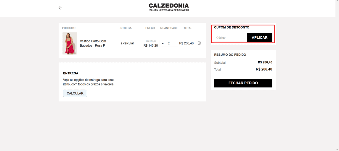 Onde inserir cupom de desconto Calzedonia