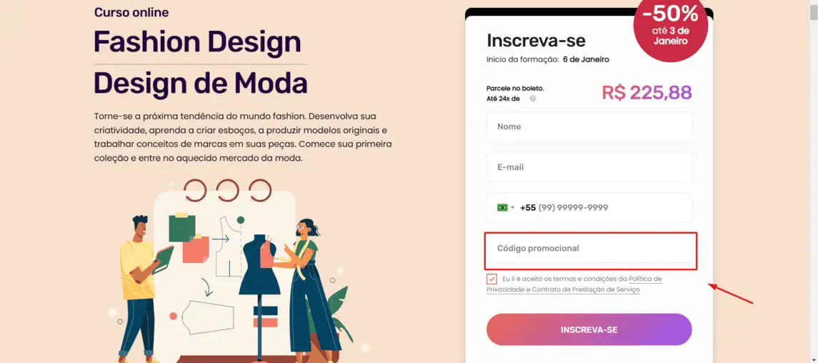 Onde inserir cupom de desconto Ebac