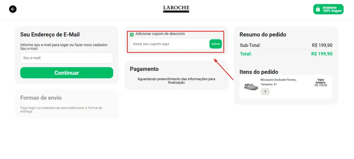 Onde inserir cupom de desconto Laroche