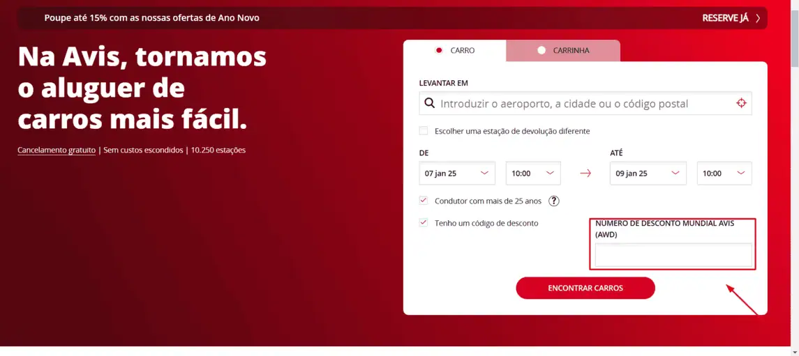 Onde inserir cupom de desconto Avis