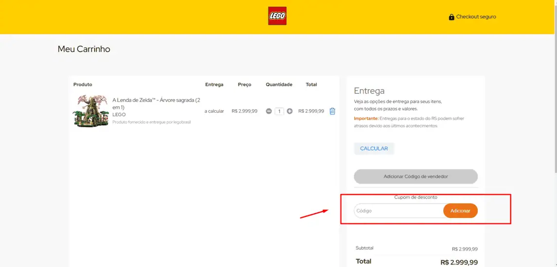 Onde inserir cupom de desconto LEGO