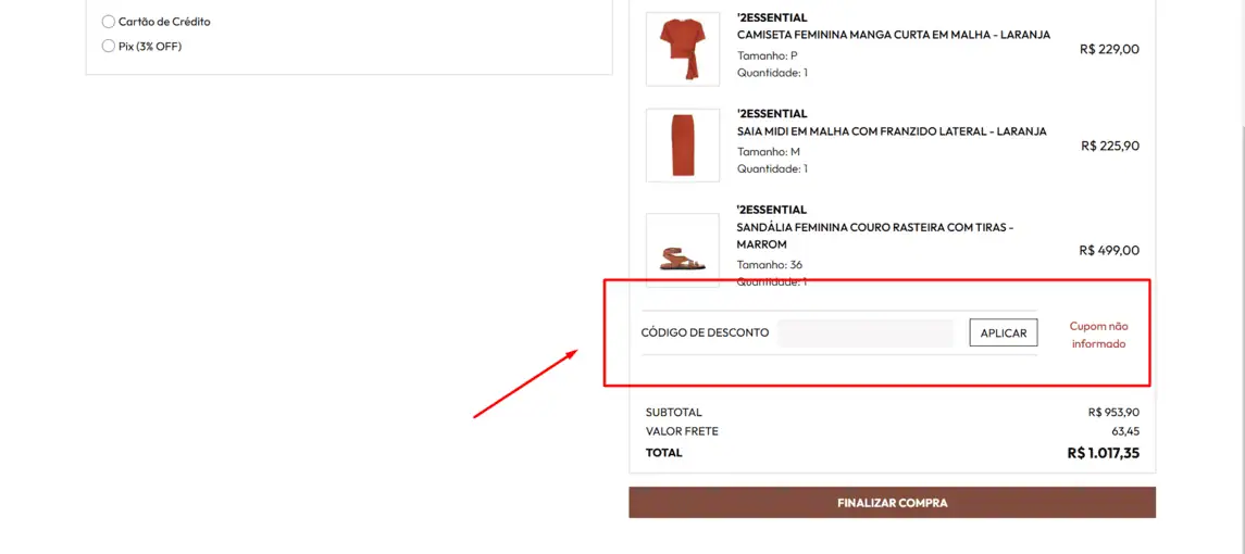 Onde inserir cupom de desconto Shop2gether