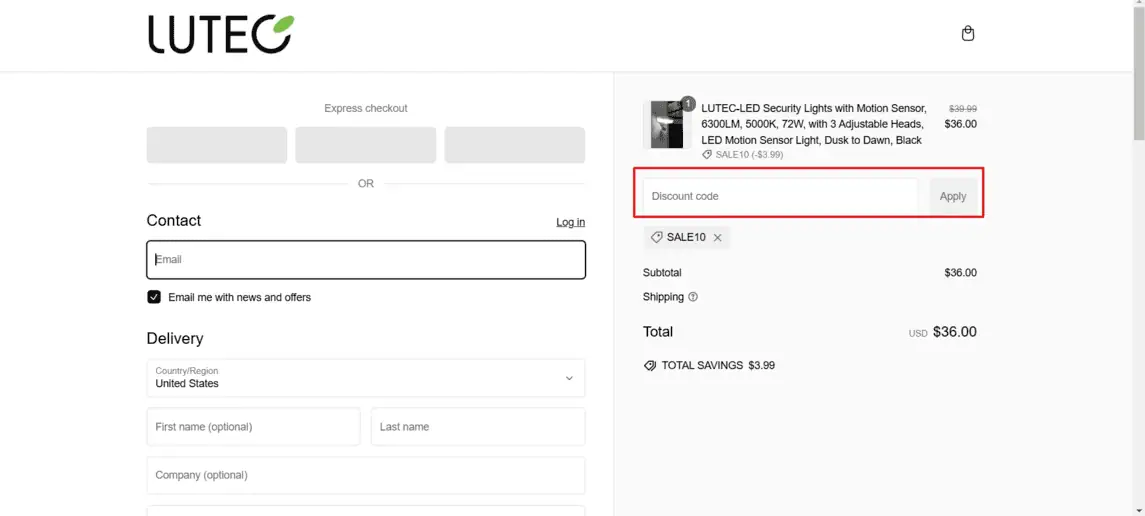 Onde inserir cupom de desconto Lutec Lightning