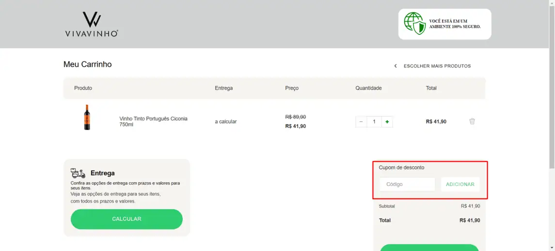 Onde inserir cupom de desconto Vivavinho
