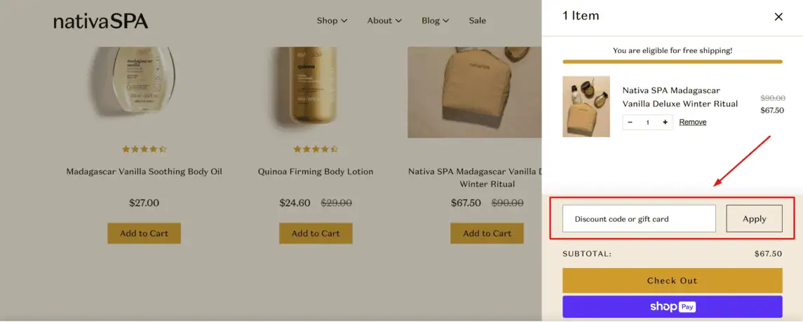 Onde inserir cupom de desconto NativeSPA
