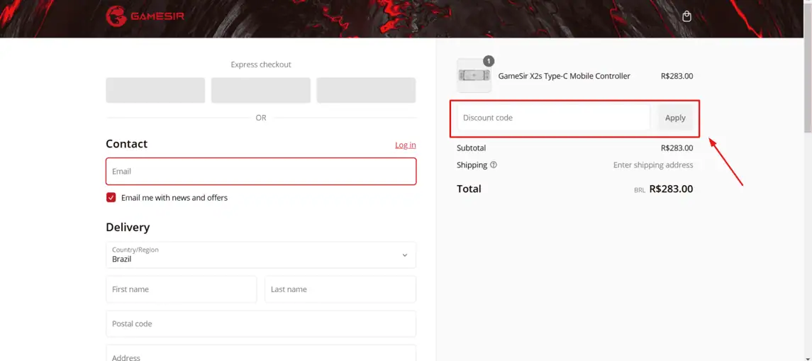 Onde inserir cupom de desconto GameSir