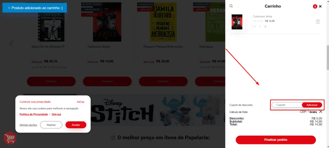 Onde inserir cupom de desconto Desconto Aqui