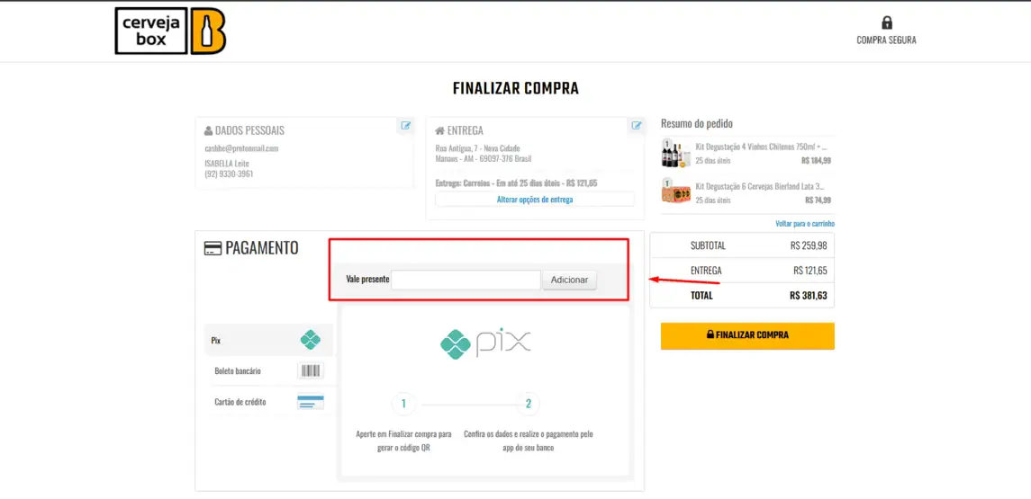 Onde inserir cupom de desconto Cerveja box