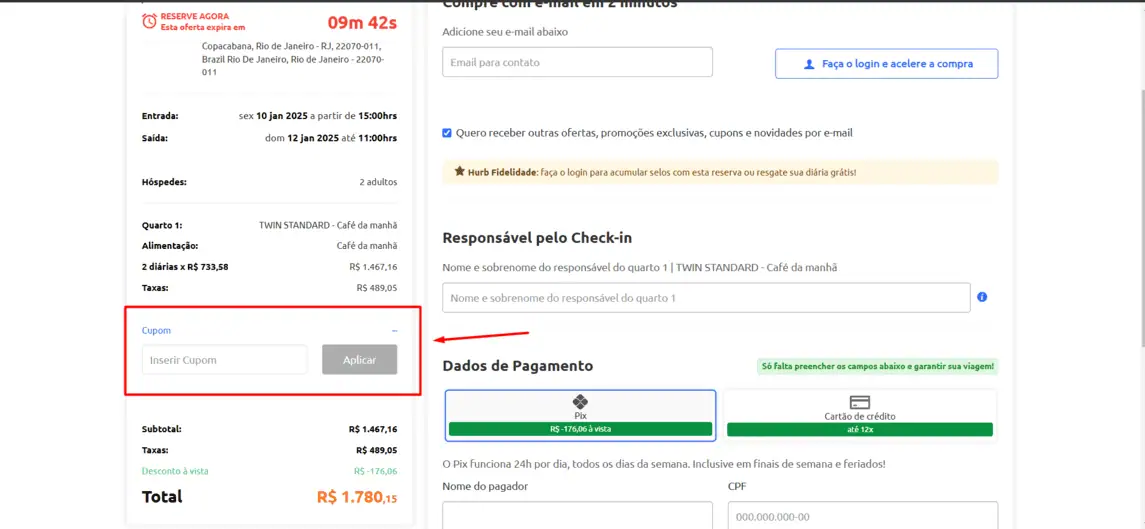 Onde inserir cupom de desconto Hurb