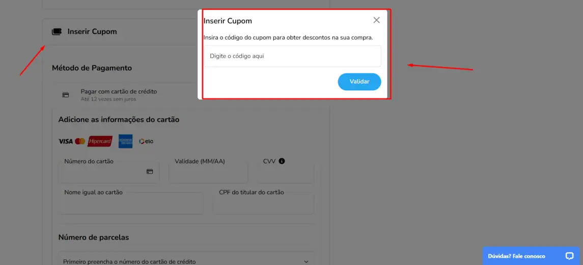 Onde inserir cupom de desconto Zarpo