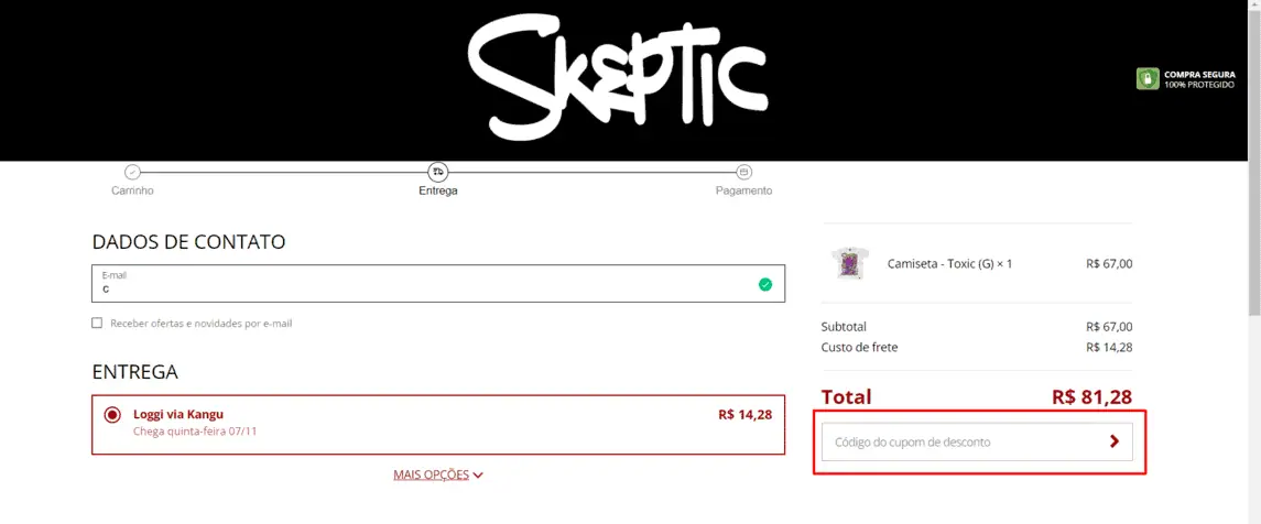 Onde inserir cupom de desconto Skeptic