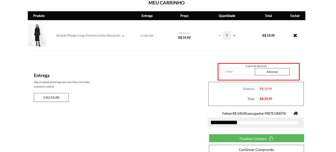 Onde inserir cupom de desconto Besni