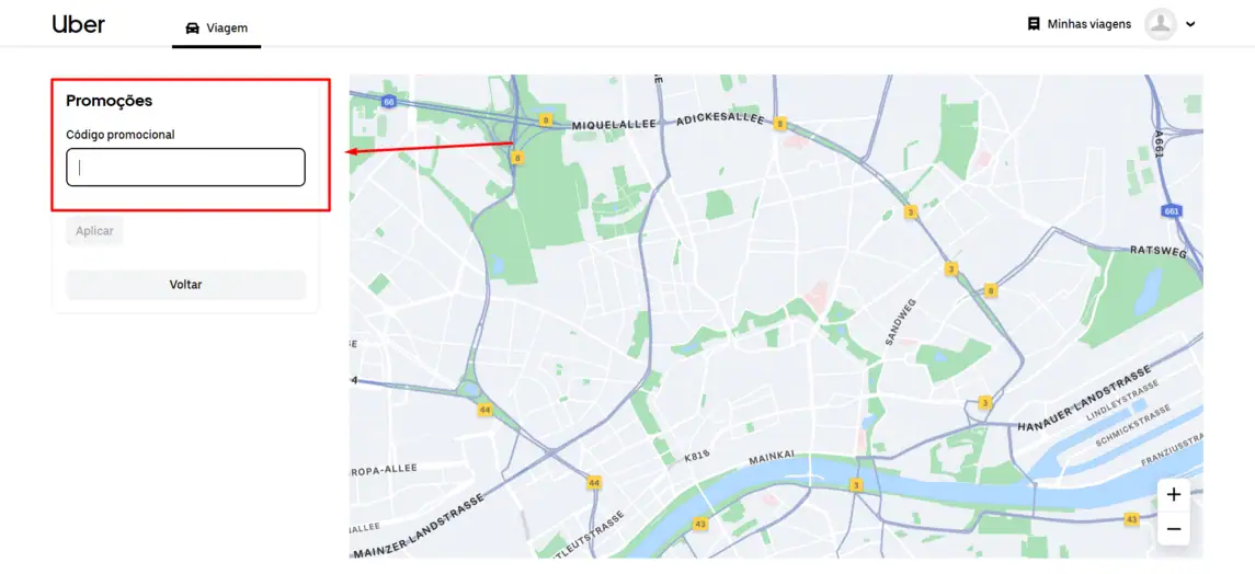 Onde inserir cupom de desconto Uber