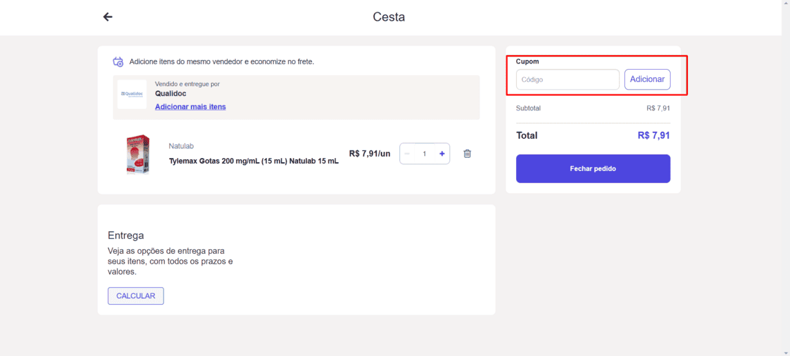 Onde inserir cupom de desconto Memed+