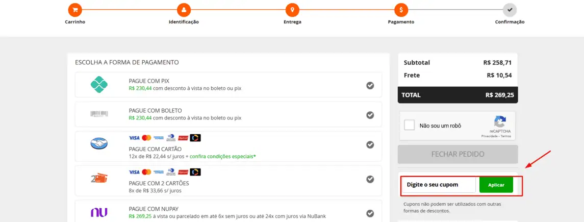 Onde inserir cupom de desconto TeraByte Shop