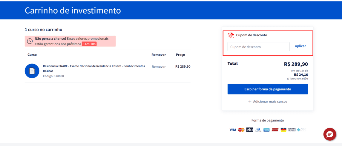 Onde inserir cupom de desconto Gran Cursos Online