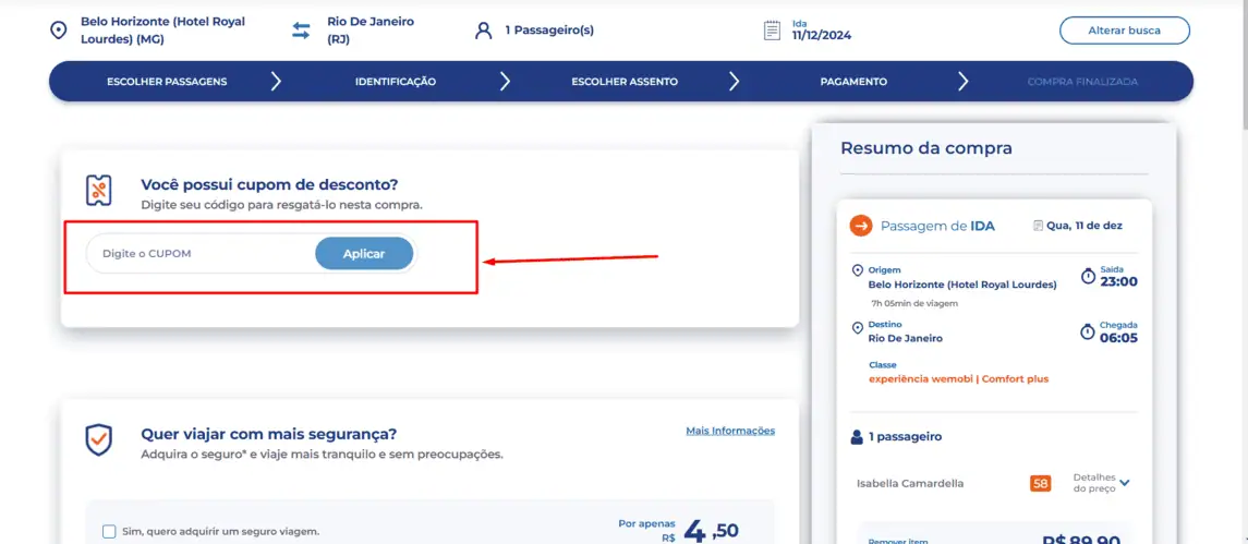 Onde inserir cupom de desconto WEMOBI