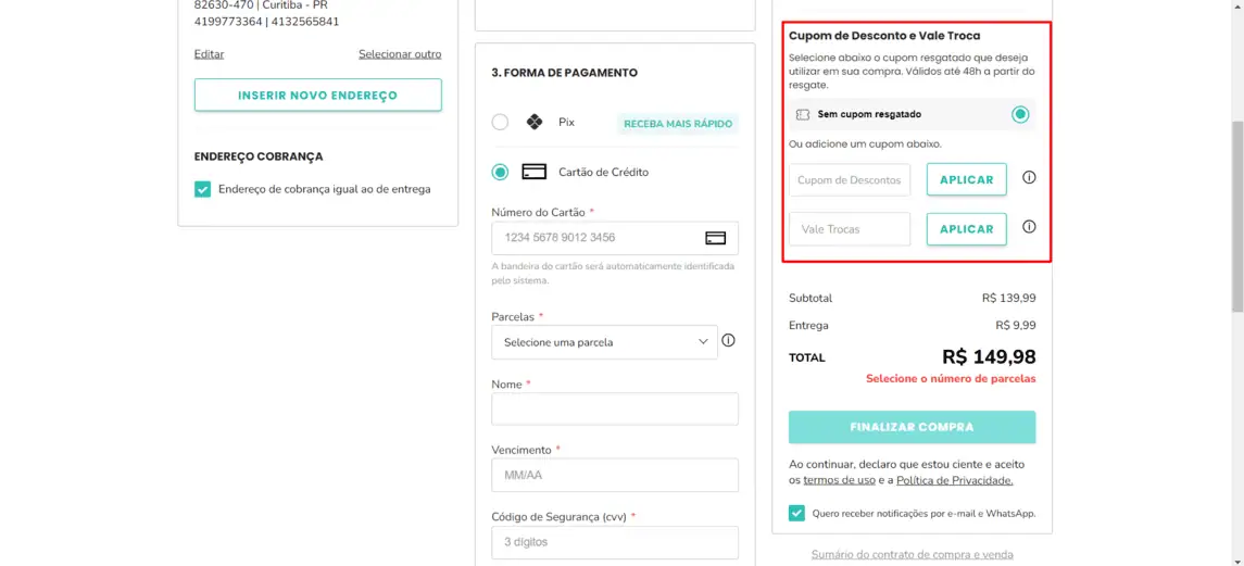Onde inserir cupom de desconto Dafiti