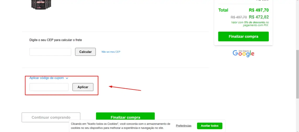 Onde inserir cupom de desconto 100 Peso
