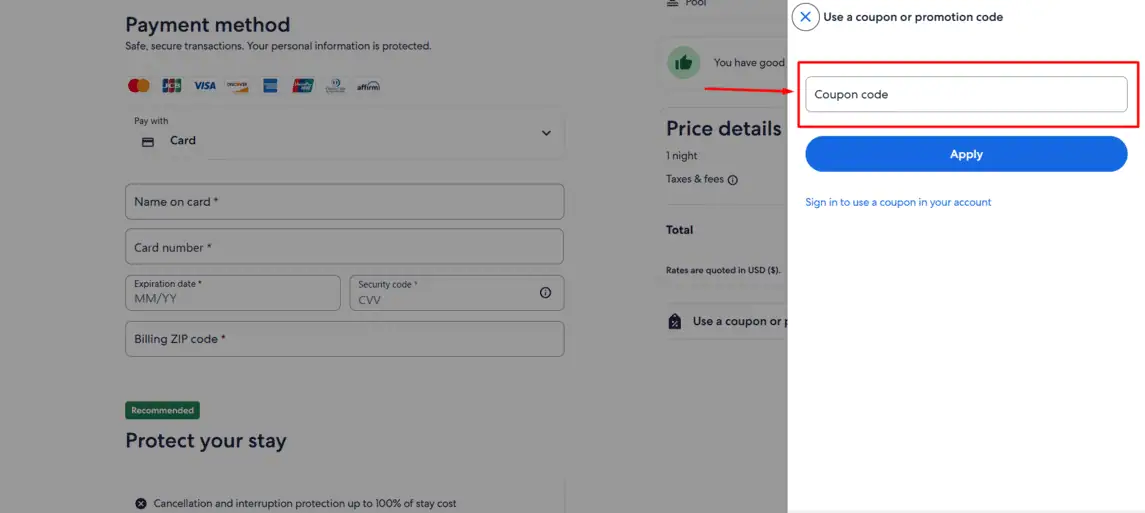 Onde inserir cupom de desconto Trivago