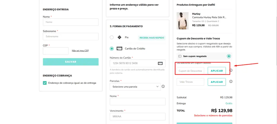 Onde inserir cupom de desconto Dafiti Sports
