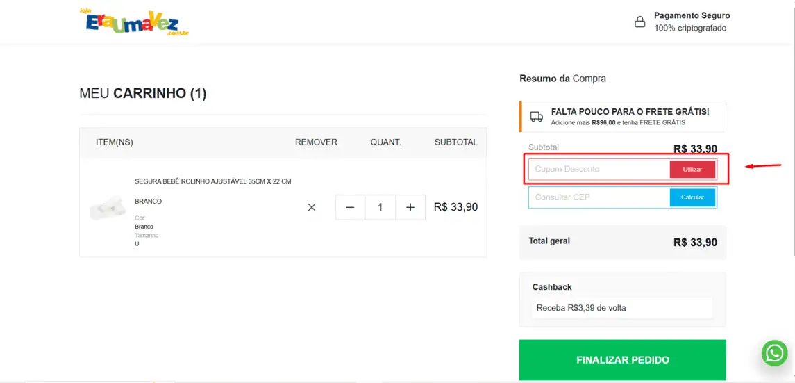 Onde inserir cupom de desconto Era uma vez