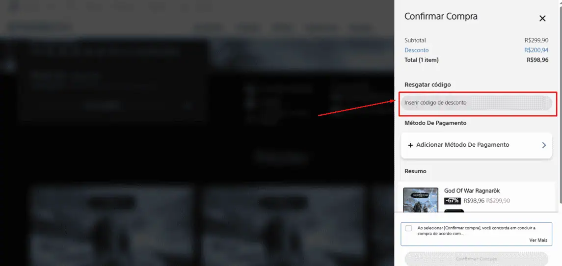 Onde inserir cupom de desconto Playstation Store