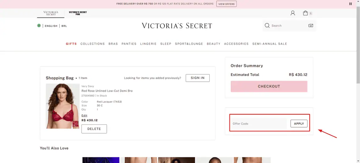 Onde inserir cupom de desconto Victoria´s Secret