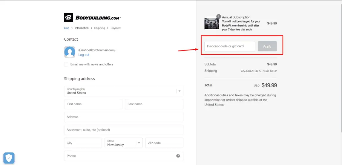 Onde inserir cupom de desconto SHOP BODYBUILDING.COM