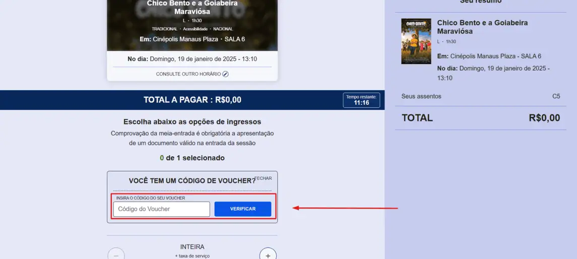 Onde inserir cupom de desconto Cinépolis