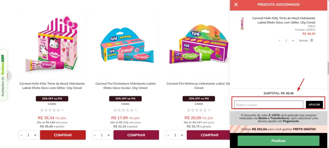 Onde inserir cupom de desconto Miess