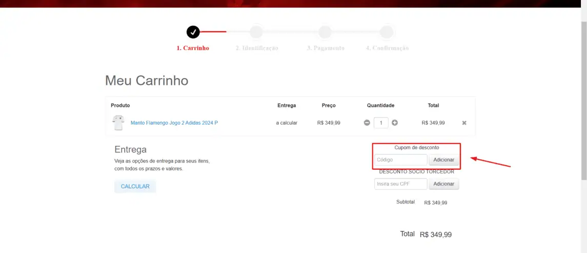 Onde inserir cupom de desconto Loja do Flamengo