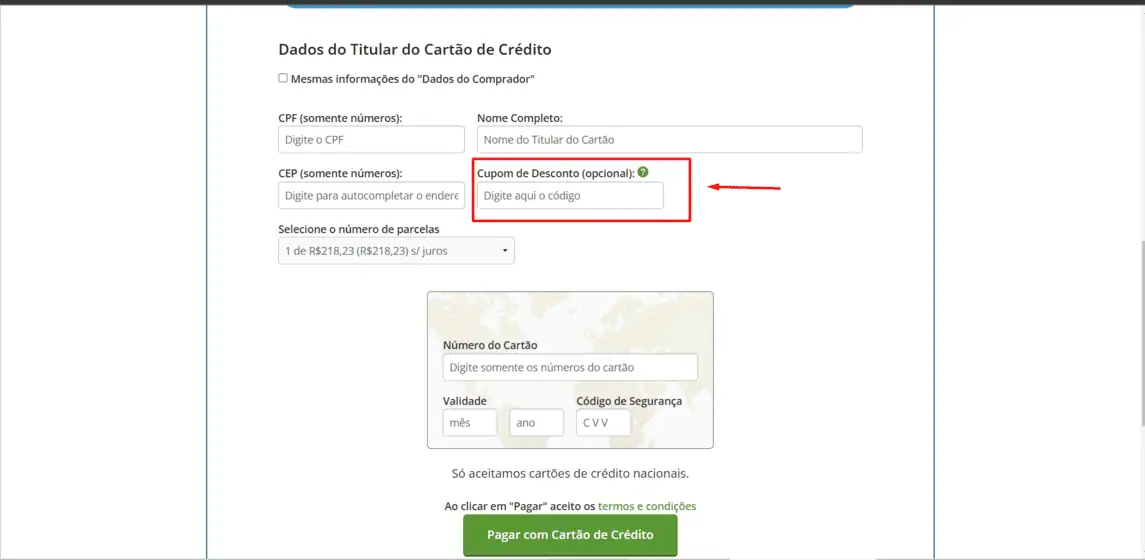 Onde inserir cupom de desconto Rodoviária Online