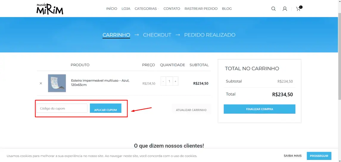 Onde inserir cupom de desconto Mundo Mirim