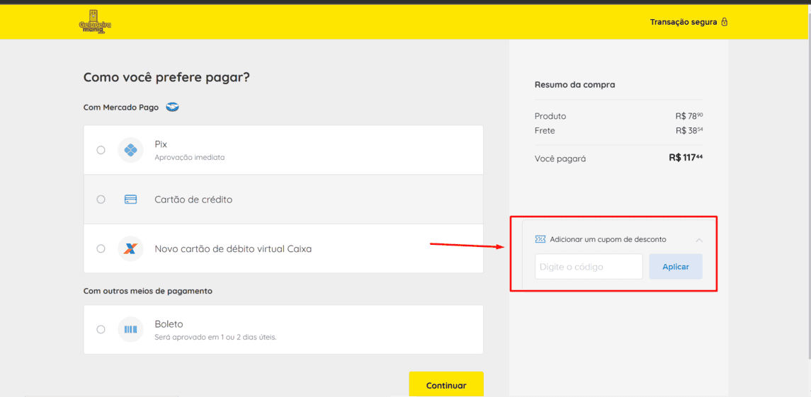 Onde inserir cupom de desconto Geladeira Mania