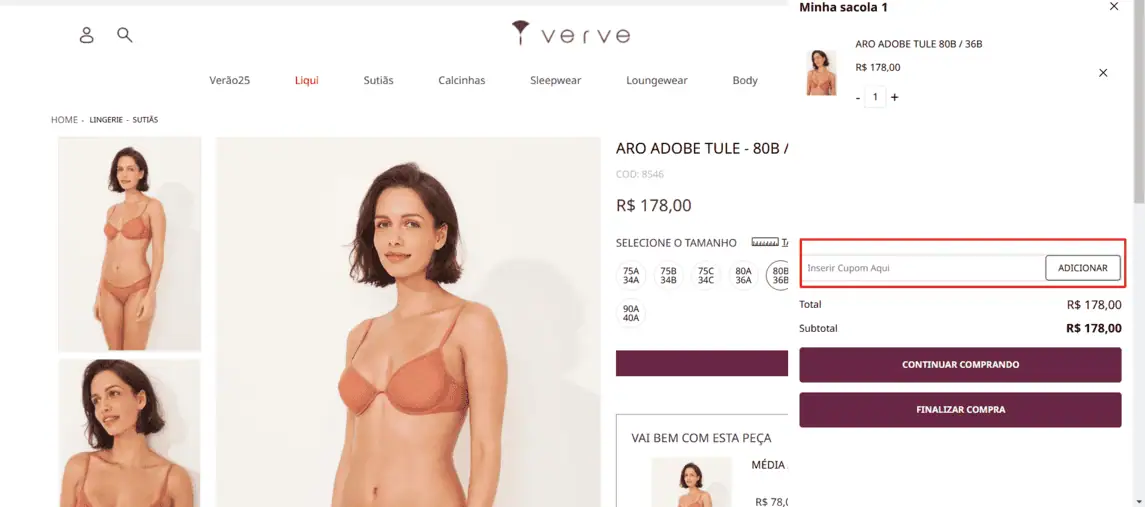 Onde inserir cupom de desconto Verve