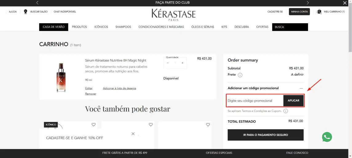 Onde inserir cupom de desconto Kérastase