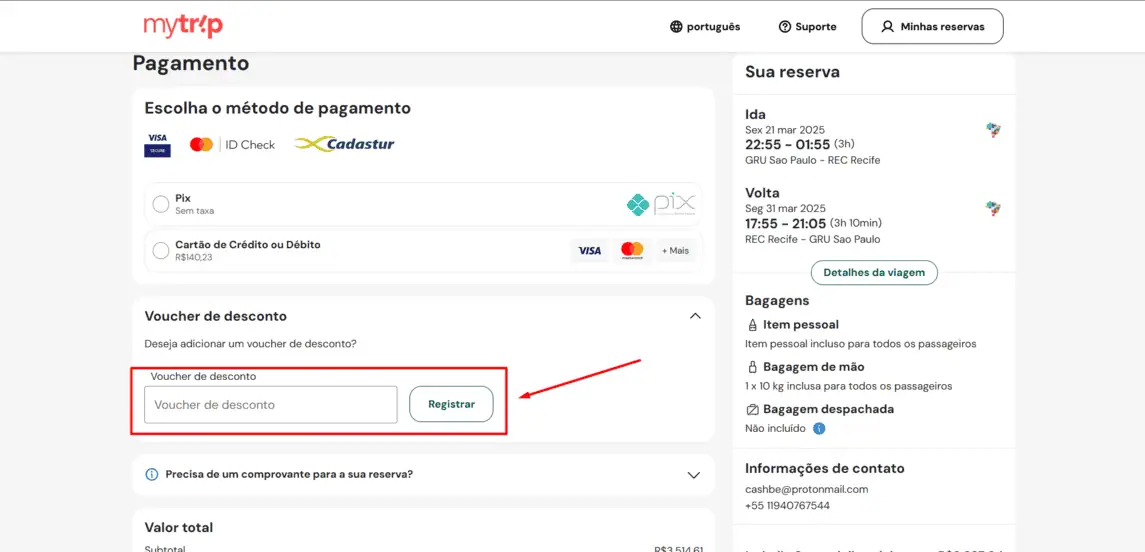 Onde inserir cupom de desconto Voopter