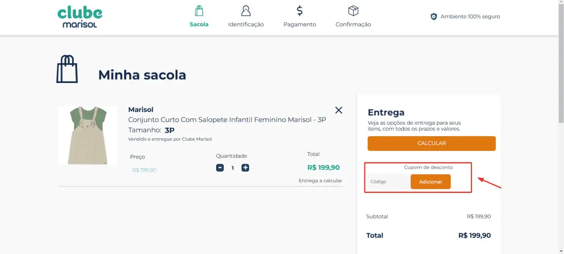 Onde inserir cupom de desconto Clube Marisol
