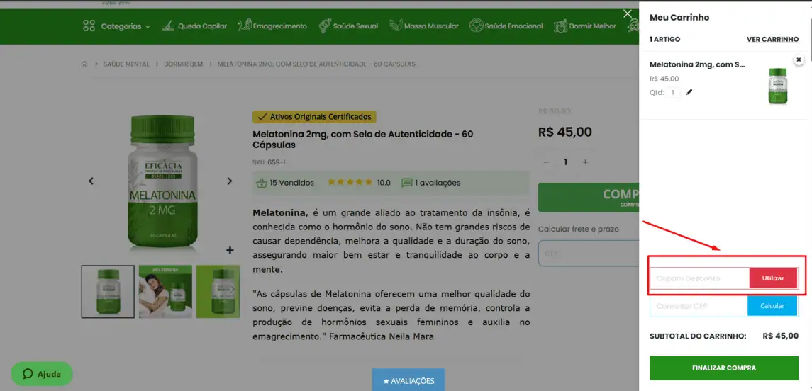 Onde inserir cupom de desconto Farmácia Eficácia
