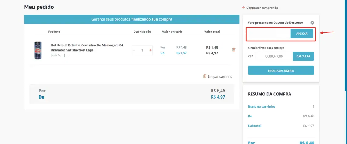 Onde inserir cupom de desconto Litoral Moda Íntima