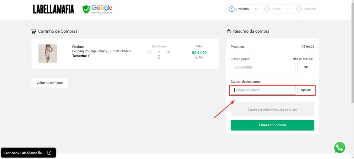 Onde inserir cupom de desconto Labellamafia